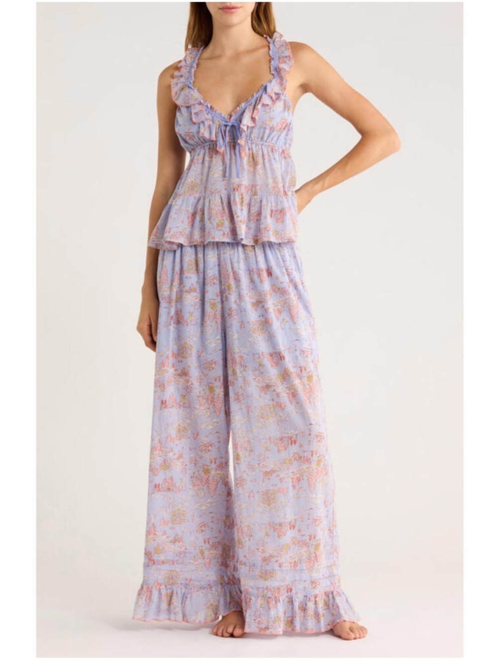Free People Tangled lights Printed Pajama Set cornflower combo